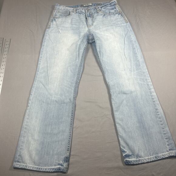 BKE Buckle Tyler Straight Leg Jeans Mens 36R Stretch Denim Whiskers Preppy - Picture 1 of 16